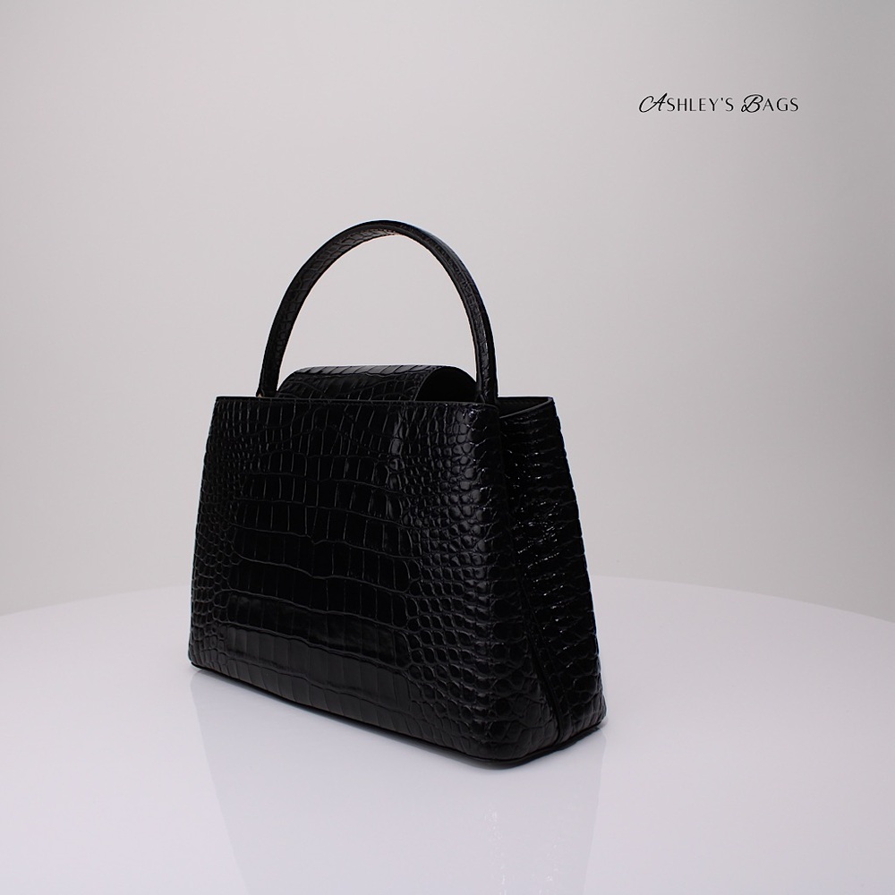 Tory Burch Britten Croc Embossed Small Satchel Crossbody In Black - Picture 6 of 12